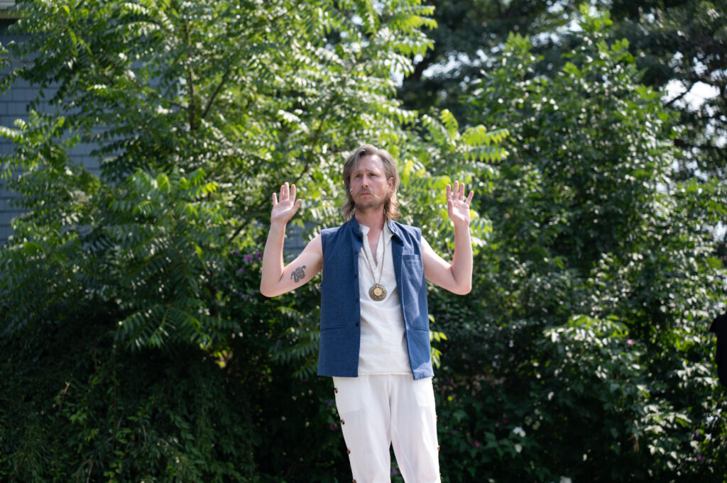 Man with hands up